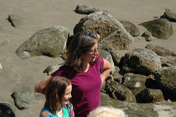 Victoria and Sophie watching swimmers